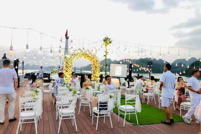 2-Day Luxury Halong Bay Aspira Cruise from Hanoi - Day 1 evening: sunset bar tea, Vietnamese music, karaoke, squid fishing