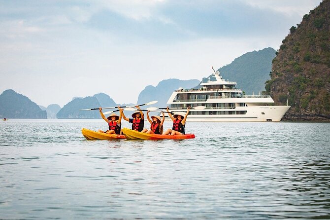ALL Inclusive: Halong Bay Overnight Luxury Cruise Collection - The included activities on board: kayaking, squid fishing, cooking class, bamboo boating