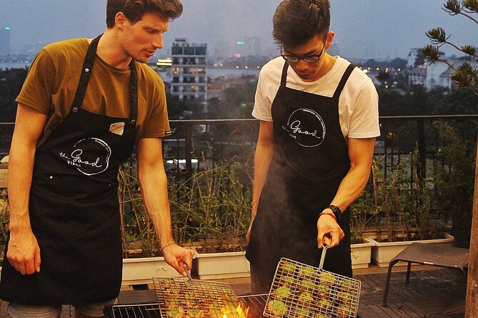 Authentic Bun Cha Hanoi making - with skyline view of Westlake - A West Lake rooftop is the secret ingredient