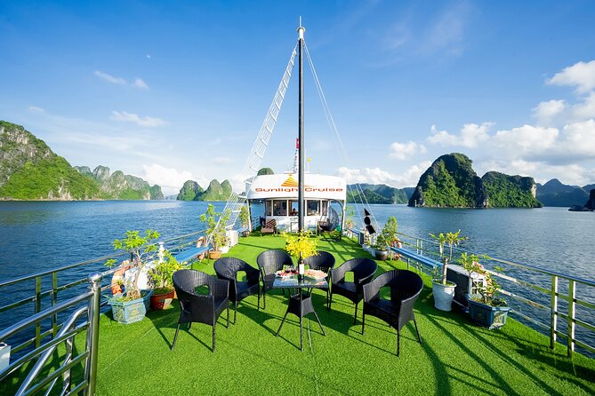 Best Price Halong 5 Star Day Cruise Buffet, Pool ,Sunset party - Surprise Cave (Hang Sung Sot), illuminated formations and cave pacing