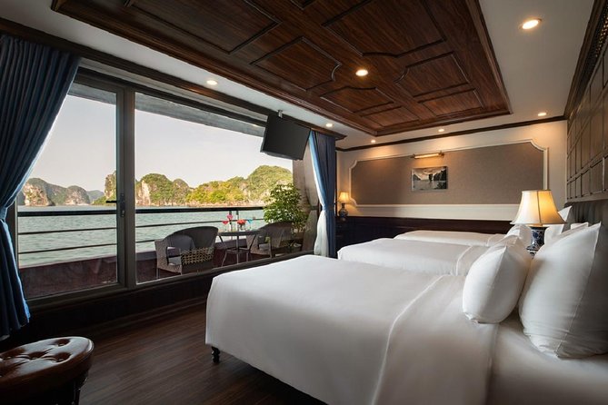 Doris Cruise 5 star cruise 2 days visiting Halong Bay Lan Ha Bay private balcony - Day 2 starts with tai chi, then a cave visit in Lan Ha Bay