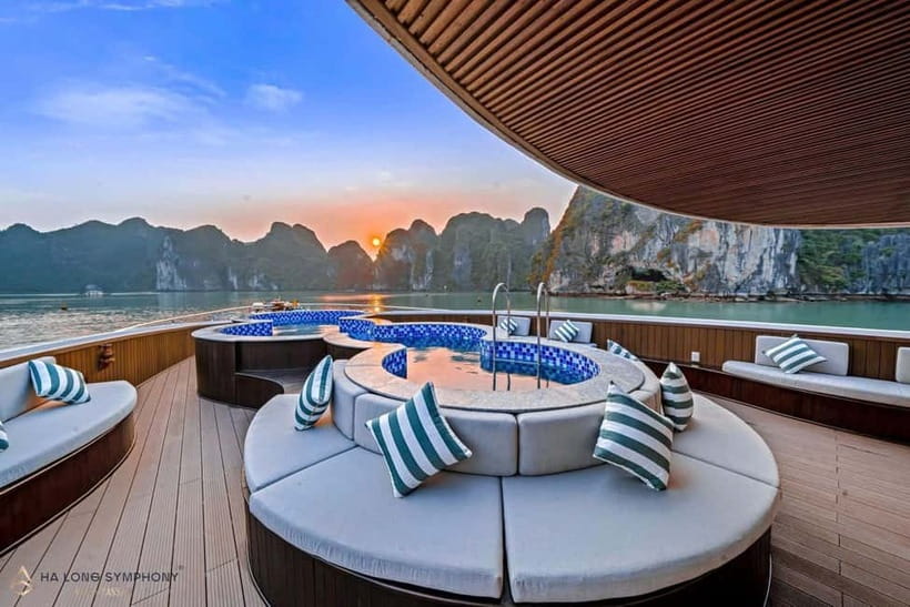 From Ha Long: Luxury Symphony Day Cruise with 2 Jacuzzi Pool - Titop Island: swim time and a climb for panorama views