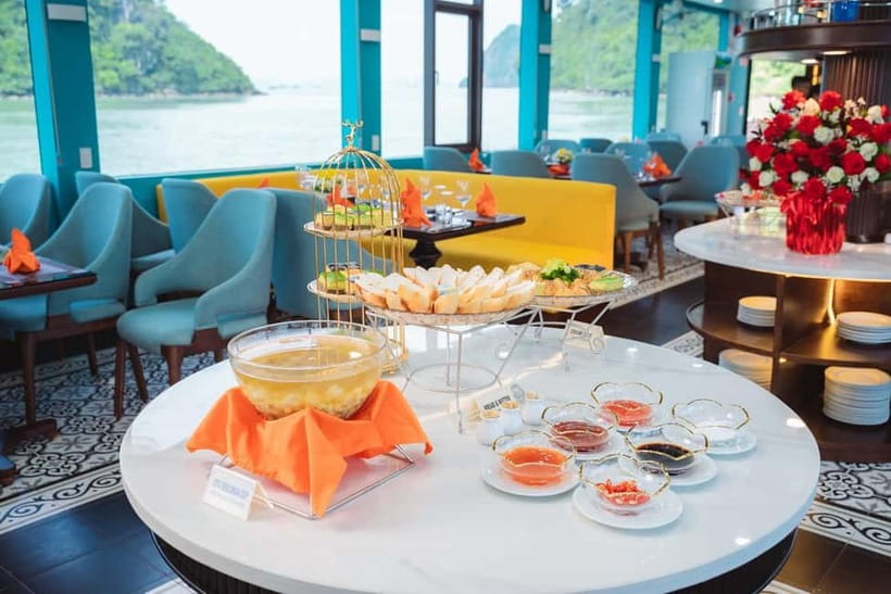From Hanoi: Halong Bay Seaplane & 6-Hour Ha Long Bay Tour - Premium 4-hour cruise setup: lunch, welcome drink, and limestone symbols
