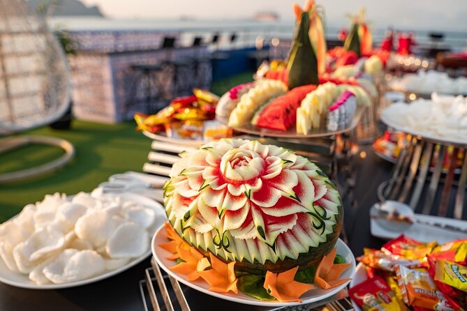 Ha Long Bay day trip with Luxury cruise - 11:00 lunch onboard: hearty seafood with a vegetarian option