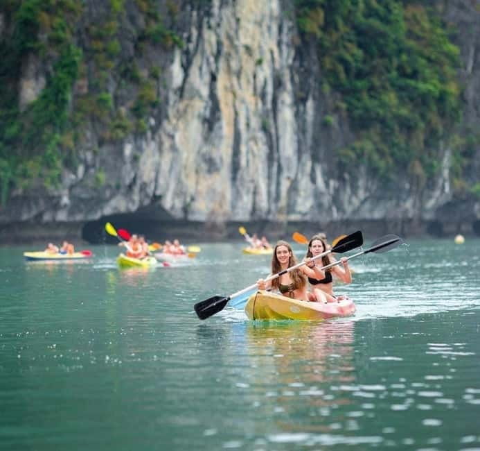 Halong 6 Hours Cruise: Kayak, Cave, Lunch, Beach & Island - Sunset Party on the Boat, Red Wine and French Fries Included