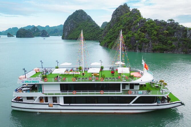 Halong Apollo 5<em> Cruise with Jacuzzi Day Trip And Buffet Lunch – Key things you’ll notice right away’ /></p>
<ul>
<li><strong>New 2024 cruise, 5-star comfort</strong> on a day format (not an overnight marathon)</li>
<li><strong>Jacuzzi time onboard</strong> for a cooldown after caves and water activities</li>
<li><strong>Two cave highlights</strong> with guided structure: Luon Cave lagoon moment, Sung Sot Cave walk</li>
<li><strong>Ti Top Island options</strong> for beach time or trekking up for views</li>
<li><strong>Onboard buffet lunch</strong> with both Asian and European style choices (drinks not included)</li>
</ul>
<h2>Why this Halong Bay day trip feels like a shortcut (and what it costs you)</h2>
<p><img width="669" height="446" decoding="async" src=