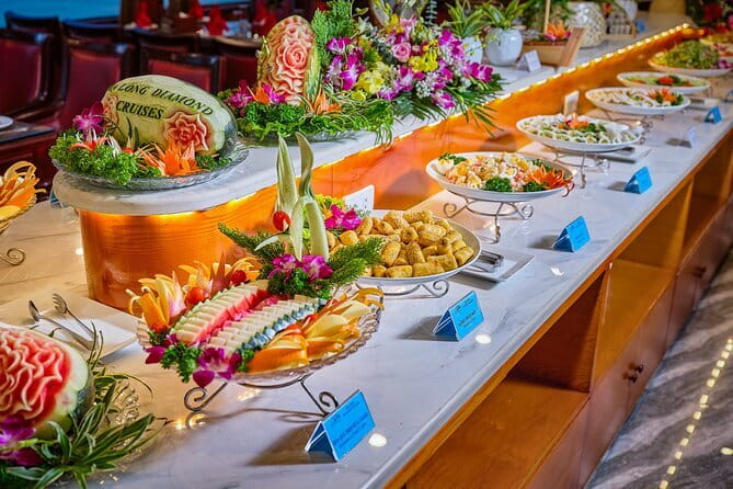 Halong Bay 5-Star Day Cruise, Buffet Lunch, Cave, Kayak, Transfer - On-Board Comfort: Sundeck, Sea-View Dining, WiFi, and a Pool
