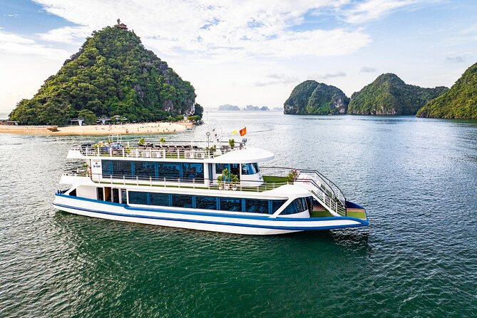 Halong bay Luxury Cruise Day Trip: Buffet lunch & Limousine bus - Onboard comfort: buffet lunch, welcome drink, and an English-speaking guide