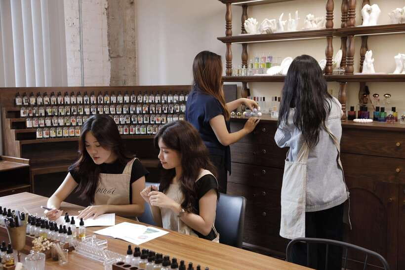 Hanoi: Vietnam Scents Perfumery Class - Blending at the perfumer station, with a “hands on” finish