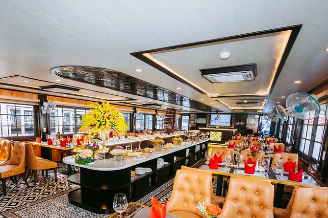 LUXURY Halong Bay Cruise 5 Stars Full Day Tour with Buffet Lunch - The sunset party: wine, tea, and fruits onboard