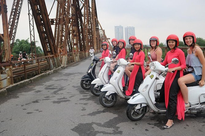 Vespa City Tour &Train Street Female With Ao Dai Riders 4,5 Hours - From Hanoi Opera House photos to Long Bien Bridge viewpoints